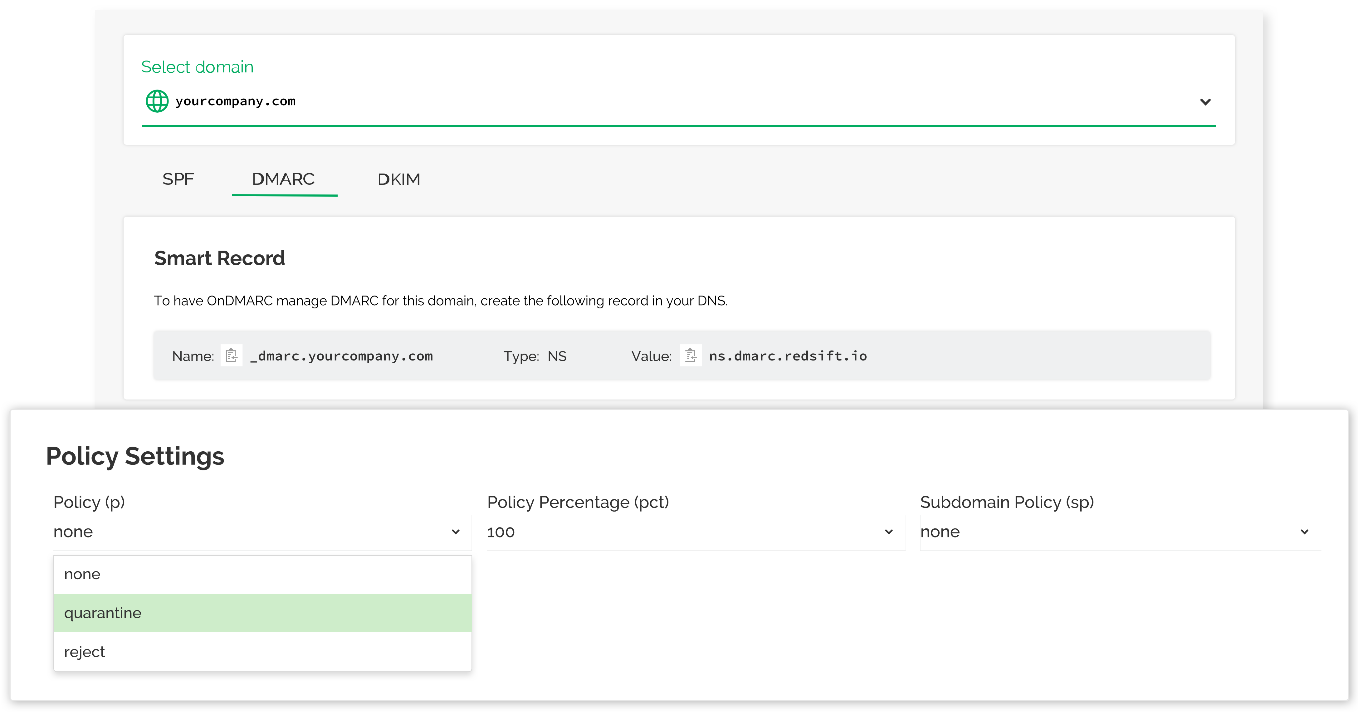 screenshot of Red Sift OnDMARC
